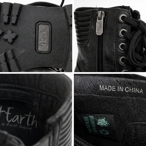 Earth Origins Black Leather Lace-Up Side-Zip Combat Boots, USA SIZE MORE LIKE 9 - Picture 3 of 3